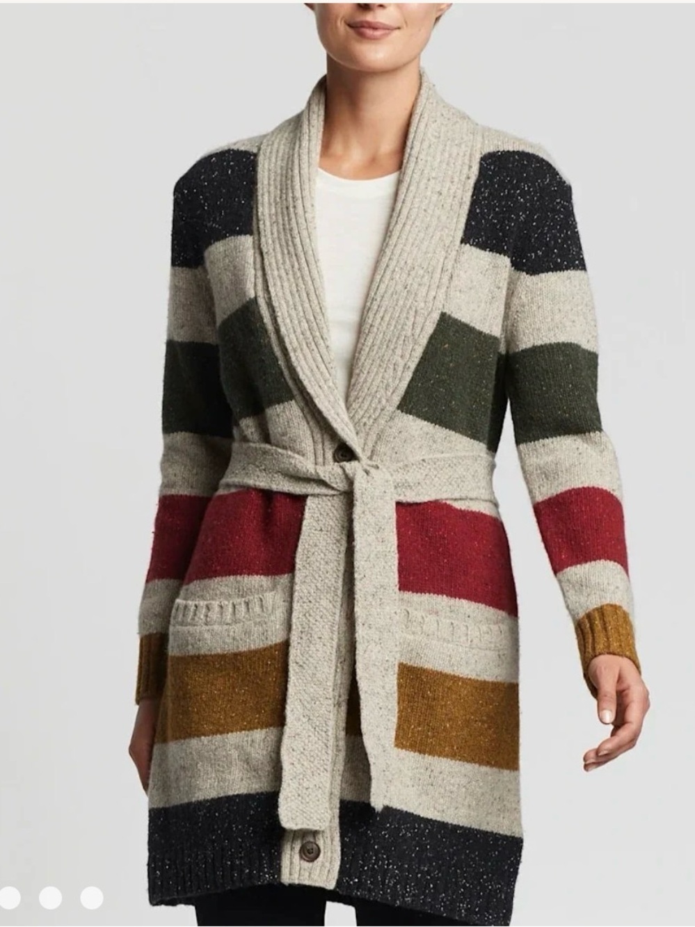 Pendleton Women’s Glacier Stripe Lambs Nylon Wool Cardigan Large